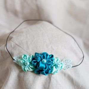 Turquoise Ribbon Flower Headband